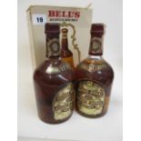Two bottles of Chivas Regal Scotch Whisky and one Bells Scotch Whisky, 75cl, boxed