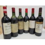 Six mixed bottles to include Chateau Portillon 2001 Bordeaux and Chateau Cheval Blanc 1954, 1st