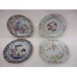 Four 18th century oriental side plates to include Imari and Cantonese with figural and floral