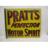 An enamelled metal Pratt's Perfection Motor Spirit, double sided advertising sign, stamped Bruton