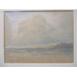 Attributed to David Cox - a beach scene with cliffs, watercolour, 4 1/2" x 6", framed and glazed