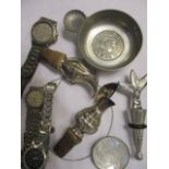 A Timberland watch and others, a contemporary necklace, a pewter dish and a wine stopper