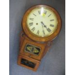 A late 19th/early 20th century walnut inlaid wall clock, 28 1/2" h