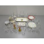 Mixed china and glassware to include Midwinter Magic Moments saucers and a side plate