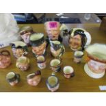 Sixteen small and miniature Royal Doulton character jugs to include John Barleycorn