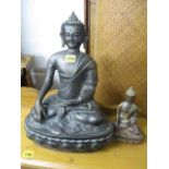 Two modern brass Buddhas, the tallest 15"h, the smallest 7"h