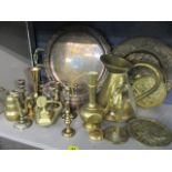 A mixed lot to include mainly brassware and silver plate