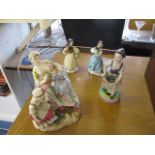 A group of four continental porcelain figures to include a late 19th century group of three