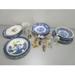 Mixed ceramics and other ornaments to include Booths Real Olde Willow plates