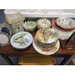 Three decorative continental style items, collectors plates, pewter frames and one ornamental bird