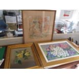 J Swaby - a study of flowers, oil on canvas, together with two other pictures depicting a forest