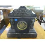 A large late Victorian black slate and marble clock, 18 1/2"h x 18 3/4"w