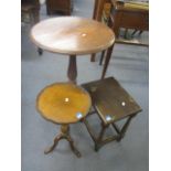 A Victorian mahogany circular topped occasional table, 28" h x 21"w and two other occasional tables