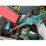 A group of garden tools to include a Blower Vac 1800w and a Bosch Accutrim trimmer