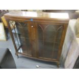 An early 20th century mahogany and walnut veneered display cabinet, 45 1/2" h x 44" w