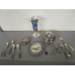 A selection of continental silver and silver plated items to include a small footed trumpet vase,