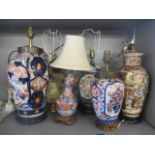 Mixed table lamps to include lamped Imari vases and various shades