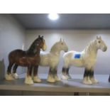 Three Beswick shire horses