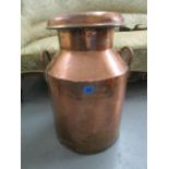 An early 20th century copper milk churn wit lid, stamped marks for Trowbridge Gate Creameries Ltd,