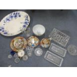 Mixed ceramics to include a blue and white Kent meat platter, glassware and oriental china