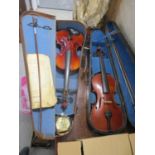 Two violins and bows, one stamped Bausch