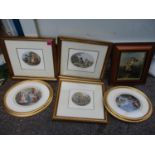 Five studies of children playing, coloured prints, in glazed gilt frames, and a modern portrait of a