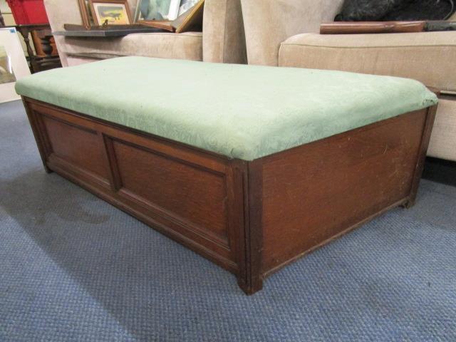 An early 20th century oak ottoman with an upholstered, hinged top and angled sides - Image 2 of 3