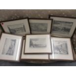 Seven views of London, black and white prints, framed and glazed