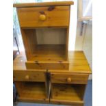 Three modern pine bedside chests with single drawers