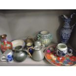 Mixed modern ceramics/pottery to include a hand painted plate, German steins, jugs and a Poole bowl