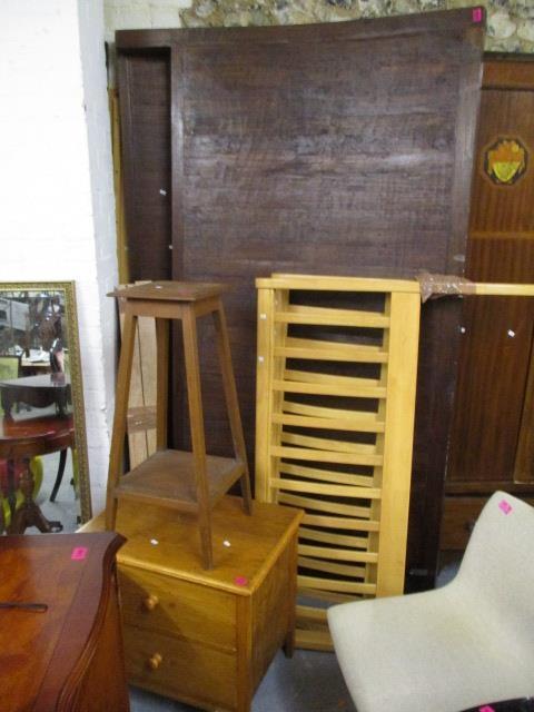 A mixed lot to include a bed frame, a plant stand and a small oak chest, along with modern - Image 2 of 2