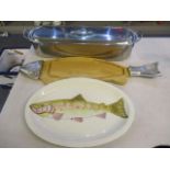 A fish kettle, together with a serving board and plate