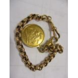 A half sovereign together with a 9ct gold bracelet