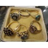 Six mixed rings to include a garnet cluster ring