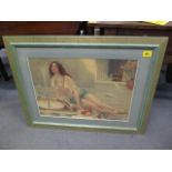 A framed and glazed print depicting a semi-nude female entitled 'Sweet Captivity'