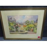 Michael Vickery - Fountain at Taplow Court, watercolour, signed, framed and glazed, 10 1/2" x 15 2/