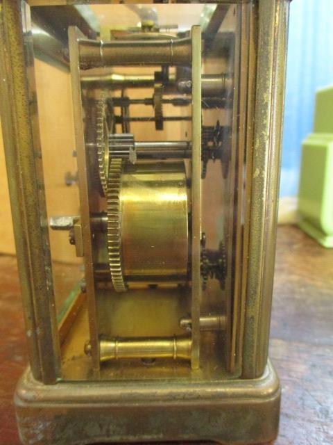 A late 19th century brass cased carriage alarm clock, 4 1/2"h - Image 5 of 5