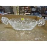 An Art Deco moulded glass, twin handled bowl, 5" h x 19 1/2" w