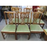 A set of six 1920s mahogany, pierced, splat back dining chairs