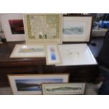 Pictures to include views of Padstow, a print of a map of Oxfordshire, dales and lake scenes