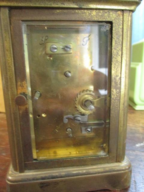 A late 19th century brass cased carriage alarm clock, 4 1/2"h - Image 3 of 5