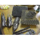 Two Indian printers blocks and tribal, treen items