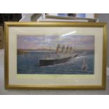 S W Fisher - The Titanic, off Cowes, Isle of White, limited edition print 188/850, signed in pencil,