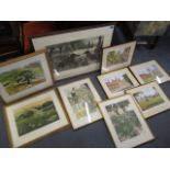 A selection of prints to include one entitled 'Borderland' signed Sally Hunkin