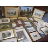 A selection of prints, oils and a coloured Dutch engraving