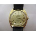 An Omega constellation chronometer gents automatic, gold plated wristwatch, having a gilt baton