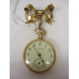 An early 20th century Tiffany & Co, gold cased ladies fob watch having subsidiary seconds dial at