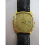 An Omega De Ville gents quartz, gold plated wristwatch, circa 1970, having a gilt baton dial and