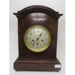 An early 20th century inlaid mahogany case mantle clock having an 8 day striking movement, inscribed