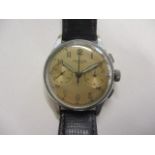 A Leonidas gents manual wind chronograph, nickel cased wristwatch, circa 1940, the dial having